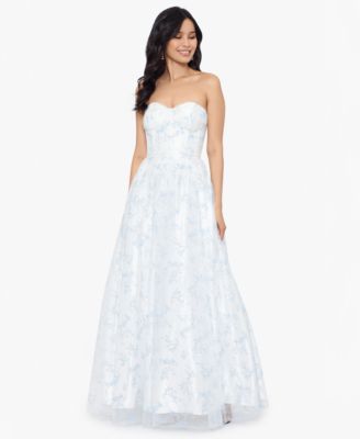Blondie Nites - Juniors' Glitter-Floral Corset Ball Gown