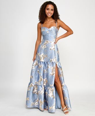 Violet Weekend - Juniors' Floral Sweetheart-Neck Tiered Gown