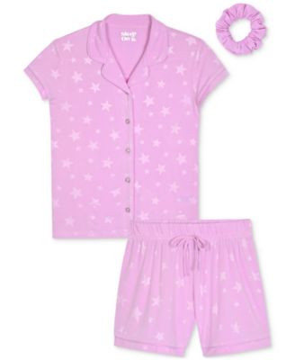 Max & Olivia - Big Girls Embossed Button Shorts Pajama Set