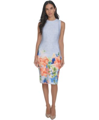 Calvin Klein - Women's Printed Jewel-Neck Sheath Dress