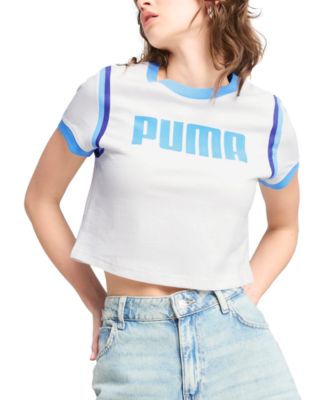 Puma - Women's Cotton Logo Contrast-Trim Cropped T-Shirt