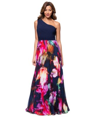 XSCAPE - Women's One-Shoulder Mixed-Media Chiffon Gown