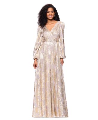 Betsy & Adam - Women's Metallic Crinkled Blouson-Sleeve Gown
