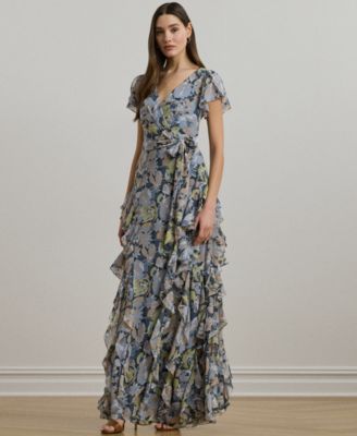 Lauren Ralph Lauren - Women's Floral Ruffle-Trim Georgette Gown