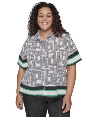 KARL LAGERFELD PARIS - Plus Size Printed Camp Shirt