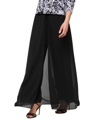 Alex Evenings - Petite Wide-Leg Chiffon-Overlay Pants