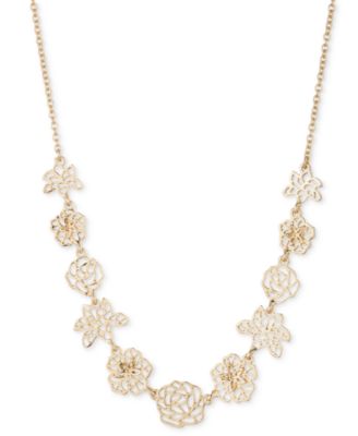 Marchesa - Gold-Tone Openwork Flower Collar Necklace, 16" + 3" extender