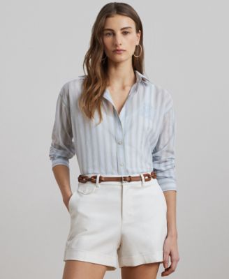 Lauren Ralph Lauren - Petite Oversize Striped Cotton Voile Shirt