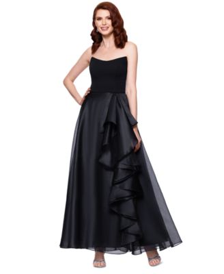 Betsy & Adam - Petite Mixed-Materials Strapless Ball Gown