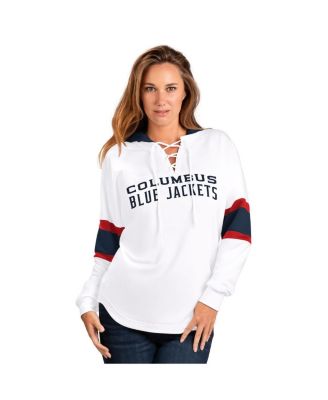 G-III 4Her by Carl Banks - Women's&nbsp;White Columbus Blue Jackets Goal Zone Long Sleeve Lace-Up Hoodie T-Shirt