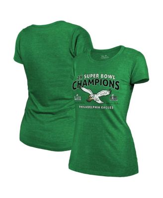 Majestic - Women's Kelly Green Philadelphia Eagles Two-Time Super Bowl Champions Sky High Retro Tri-Blend T-Shirt