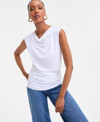 I.N.C. International Concepts - Women's Cotton Extended-Shoulder Cowlneck Top