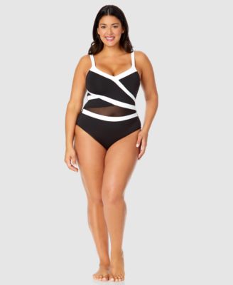 Anne Cole - Plus Size Mesh-Trim One-Piece Swimsuit