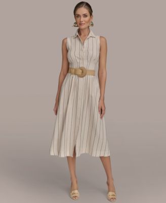 Donna Karan New York - Women's Striped Belted Shirt Dress