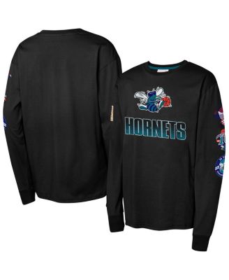 Mitchell & Ness - Big Boys and Girls Black Charlotte Hornets Hardwood Classic All Over Long Sleeve T-Shirt