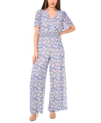 Vince Camuto - Women's Printed Surplice Flutter-Sleeve Jumpsuit