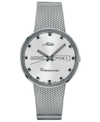 Mido - Men's Swiss Automatic Commander Stainless Steel Mesh Bracelet Watch 37mm