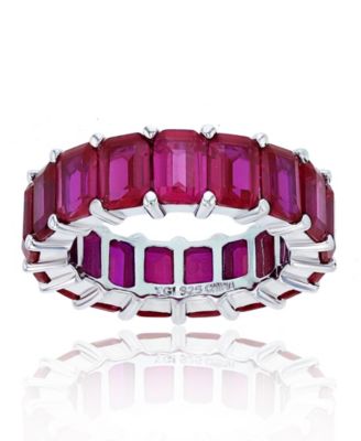 Macy's - Red Emerald Cut Cubic Zirconia Eternity Band in Rhodium Plated Sterling Silver