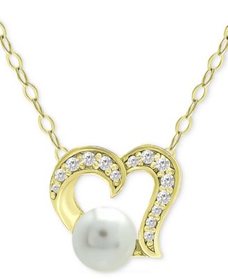 Giani Bernini - Freshwater Pearl (5mm) & Cubic Zirconia Open Heart Pendant Necklace, 16" + 2" extender