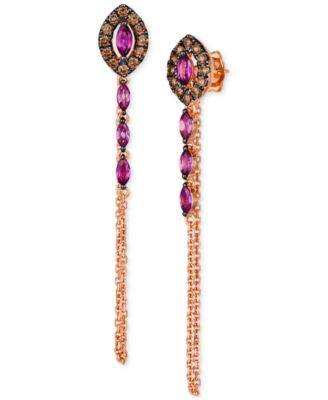 Le Vian - Chocolatier Raspberry Rhodolite (3/4 ct. t.w.) & Chocolate Diamonds (3/8 ct. t.w.) Linear Drop Earrings in 14k Rose Gold