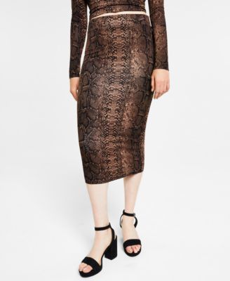 Bar III - Petite Snake-Print Jersey Pull-On Midi Skirt