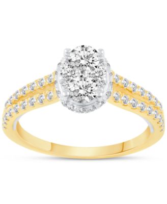 Macy's - Diamond Oval Cluster Two Row Engagement Ring (1 ct. t.w.) in 14k Two-Tone Gold