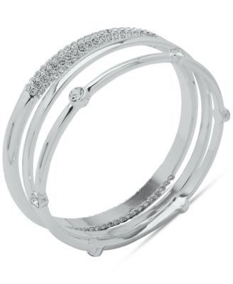 Anne Klein - Women's Boxed Silver-Tone Crystal Trio Bangle Bracelet