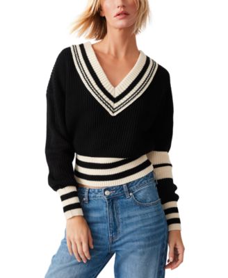 Steve Madden - Women's Jen V-Neck Tipping-Detail Sweater