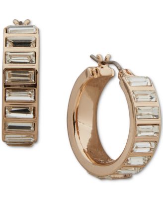 DKNY - Gold-Tone Crystal Baguette Stone Small Hoop Earrings
