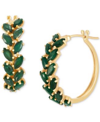 Macy's - Emerald Marquise-Cut Leaf Design Small Hoop Earrings (4 ct. t.w.) in 14k Gold, 0.67" (Also in Ruby & Sapphire)