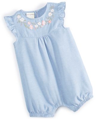 First Impressions - Baby Girls Cotton Chambray Flower Sunsuit