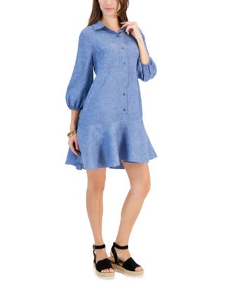 Charter Club - Women's Linen Flounce Shirtdress, Created for Macy's