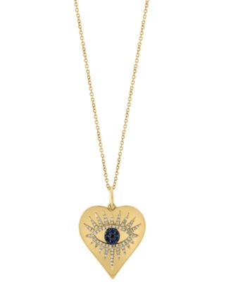 EFFY Collection - xSapphire (1/20 ct. t.w.) & Diamond (1/4 ct. t.w.) Evil Eye Heart 18" Pendant Necklace in 14k Gold