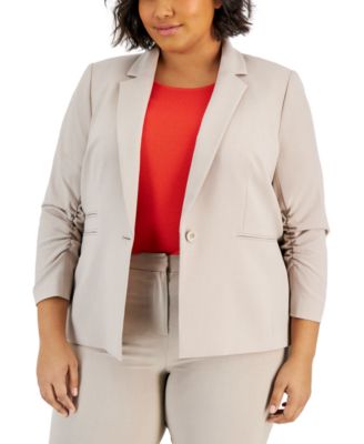 Tahari ASL - Plus Size Notched Collar Ruched-Sleeve Blazer