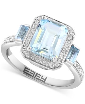 EFFY Collection - Aquamarine (2 ct. t.w.), Sky Blue Topaz (1/5 ct. t.w.) & Diamond (1/5 ct. t.w.) Halo Statement Ring in 14k White Gold