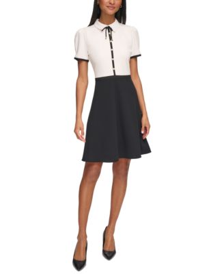 KARL LAGERFELD PARIS - Women's Collared Contrast-Trim Dress