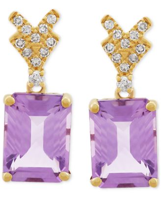 Macy's - Pink Amethyst (2-3/4 ct. t.w.) & Diamond (1/10 ct. t.w.) Drop Earrings in 14k Gold