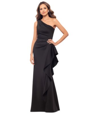 XSCAPE - Women's Ruffled One-Shoulder Scuba Gown