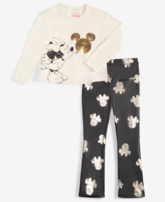 Disney - Toddler & Little Girls Minnie Mouse Top & Faux-Leather Pants, 2 Piece Set