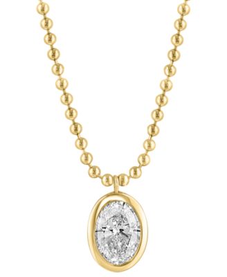 EFFY Collection - Lab Grown Diamond Oval Bezel Beaded 18" Pendant Necklace (2 ct. t.w.) in 14k Gold