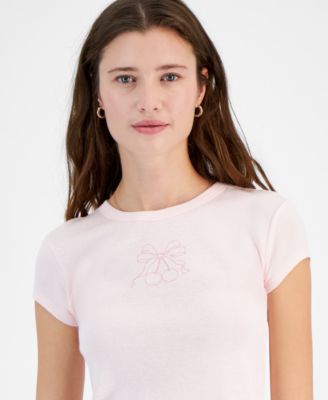 Pretty Rebellious - Juniors' Cherry Bow Graphic T-Shirt