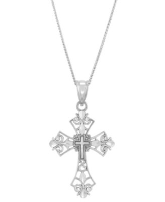 Macy's - Ornate Openwork Cross 18" Pendant Necklace in 14k White Gold