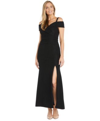 R & M Richards - Women's Off-The-Shoulder Gathered Side-Slit Gown