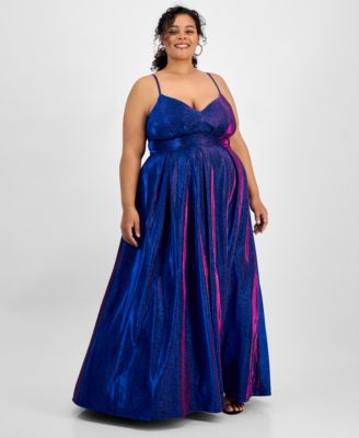 B Darlin - Trendy Plus Size V-Neck Sleeveless Glitter Ball Gown