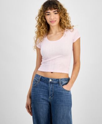 Planet Heart - Juniors' Ribbed Cable-Knit Seamless Tee
