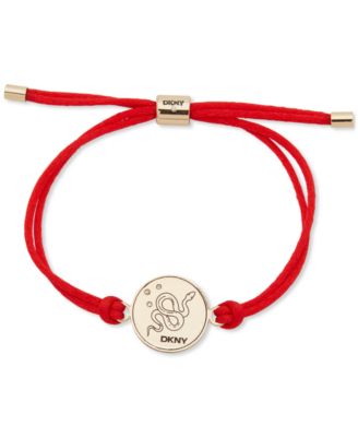 DKNY - Gold-Tone Pav&eacute; Snake Coin Red Cord Slider Bracelet