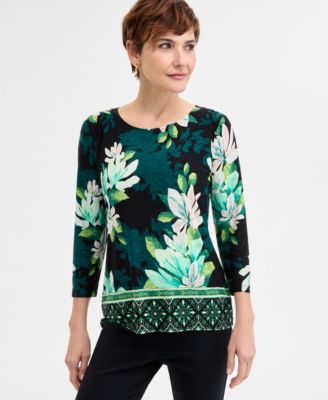 JM Collection - Women's Jo Floral Jacquard Scoop-Neck Top