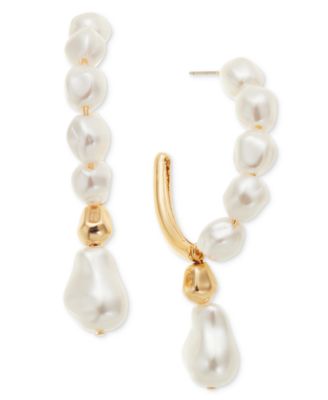 On 34th - Gold-Tone Imitation Pearl Charm Hoop Earrings