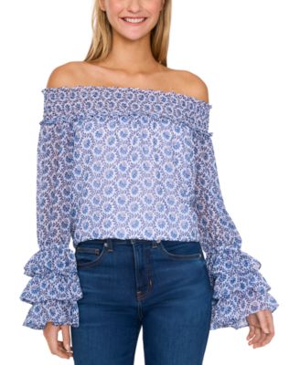 CeCe - Women's Printed Ruffled Off-The-Shoulder Blouse