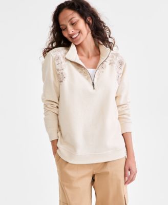 Style & Co - Women's Solid Embroidered Mock-Neck Sweatshirt